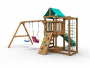 Детская площадка KD1-1 с зеленой горкой и крышей, 1 качели лодочка + 1 качели кубельковые